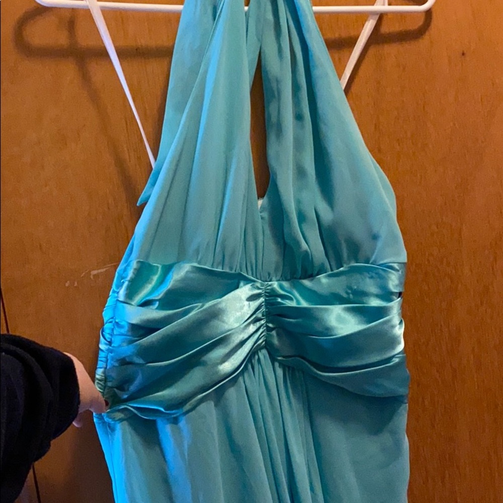 London time backless turquoise halter dress